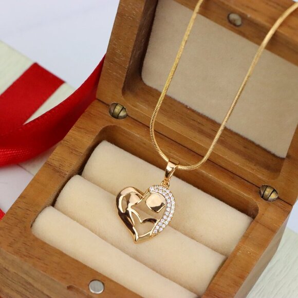 "Heart Shaped Mother & Child Pendant in Rose Gold with CZ Accents, XPPT1840 - Picture 2 of 13